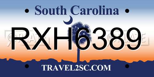 RXH6389 South Carolina License Plate