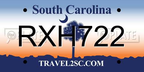 RXH722 South Carolina License Plate