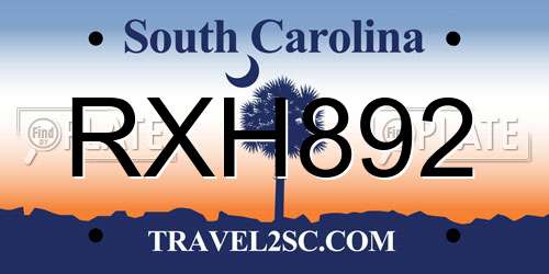 RXH892 South Carolina License Plate