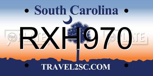 RXH970 South Carolina License Plate