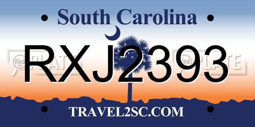 RXJ2393 South Carolina License Plate