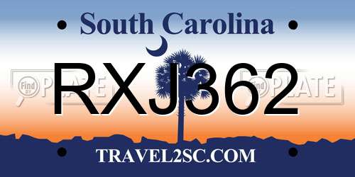RXJ362 South Carolina License Plate