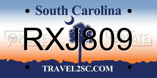 RXJ809 South Carolina License Plate