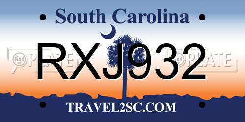 RXJ932 South Carolina License Plate