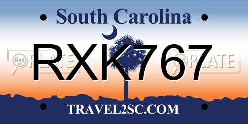 RXK767 South Carolina License Plate