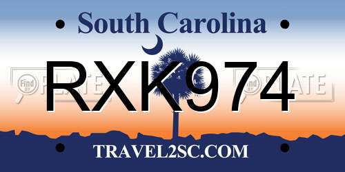 RXK974 South Carolina License Plate