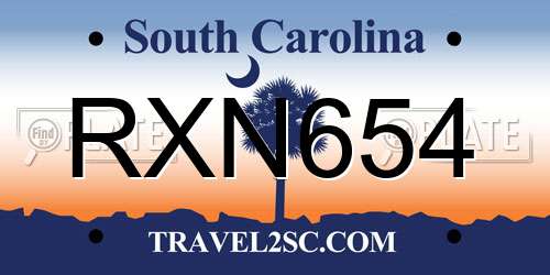 RXN654 South Carolina License Plate