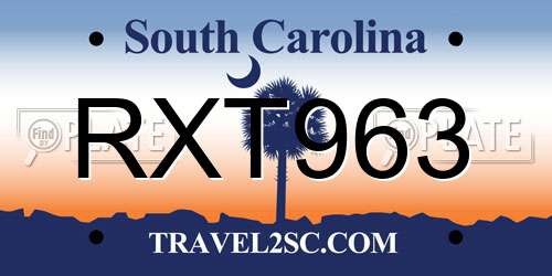 RXT963 South Carolina License Plate