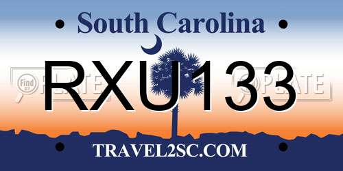 RXU133 South Carolina License Plate