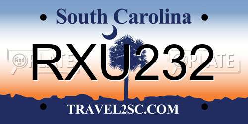 RXU232 South Carolina License Plate