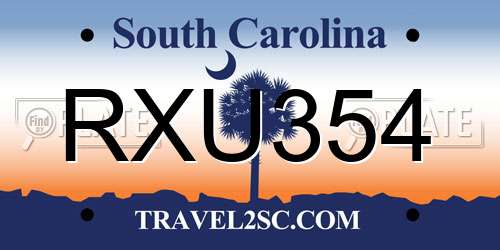 RXU354 South Carolina License Plate