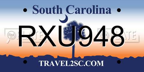 RXU948 South Carolina License Plate