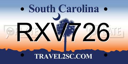 RXV726 South Carolina License Plate