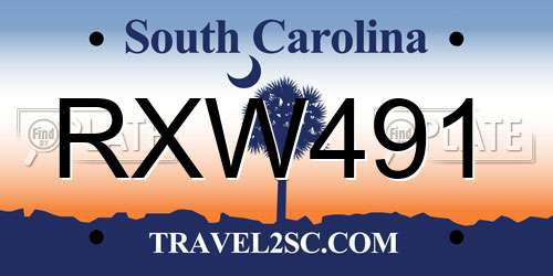 RXW491 South Carolina License Plate