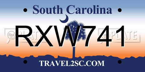 RXW741 South Carolina License Plate