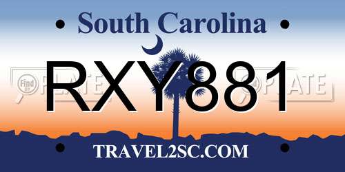 RXY881 South Carolina License Plate