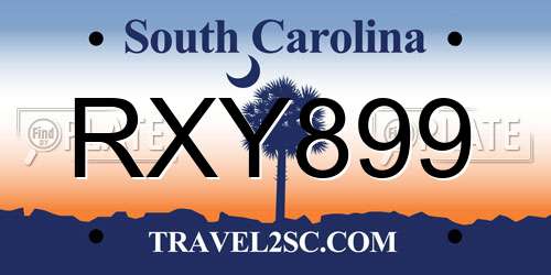 RXY899 South Carolina License Plate