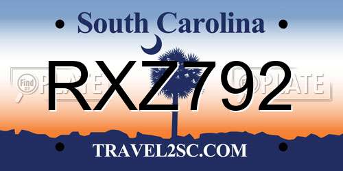 RXZ792 South Carolina License Plate