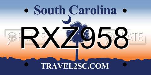 RXZ958 South Carolina License Plate