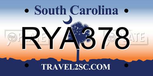 RYA378 South Carolina License Plate