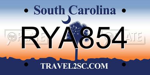 RYA854 South Carolina License Plate