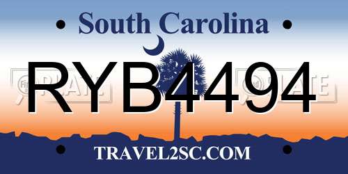 RYB4494 South Carolina License Plate