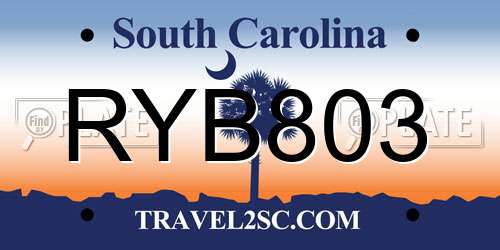 RYB803 South Carolina License Plate