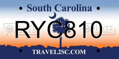 RYC810 South Carolina License Plate