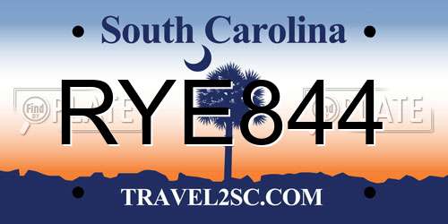 RYE844 South Carolina License Plate