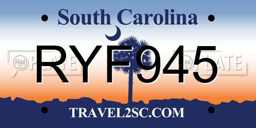 RYF945 South Carolina License Plate