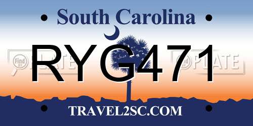 RYG471 South Carolina License Plate