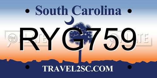 RYG759 South Carolina License Plate