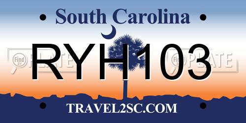 RYH103 South Carolina License Plate