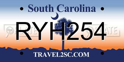 RYH254 South Carolina License Plate