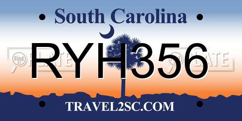 RYH356 South Carolina License Plate