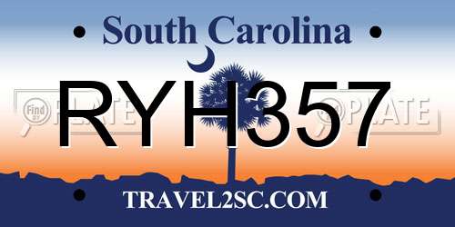 RYH357 South Carolina License Plate