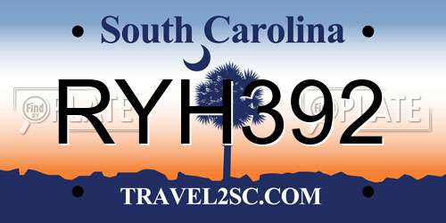 RYH392 South Carolina License Plate
