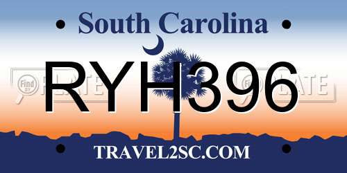 RYH396 South Carolina License Plate