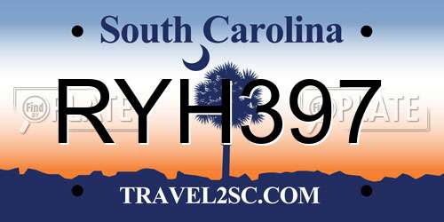 RYH397 South Carolina License Plate