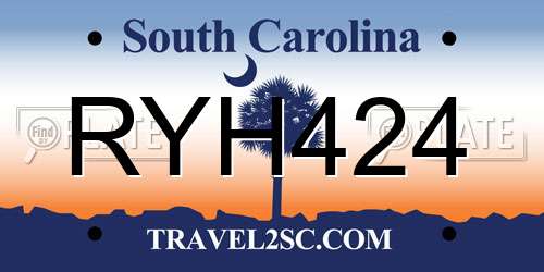 RYH424 South Carolina License Plate