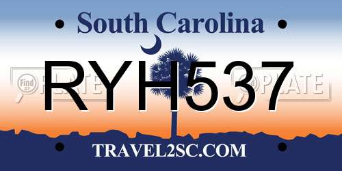 RYH537 South Carolina License Plate