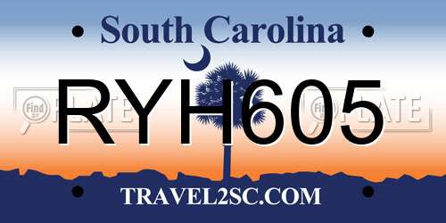 RYH605 South Carolina License Plate