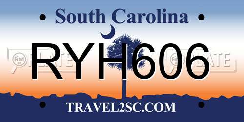 RYH606 South Carolina License Plate