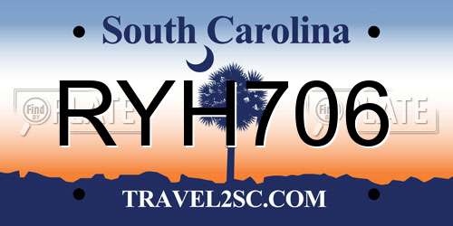 RYH706 South Carolina License Plate