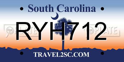 RYH712 South Carolina License Plate