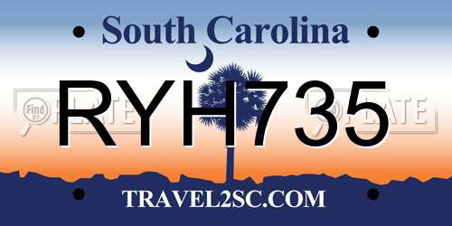 RYH735 South Carolina License Plate
