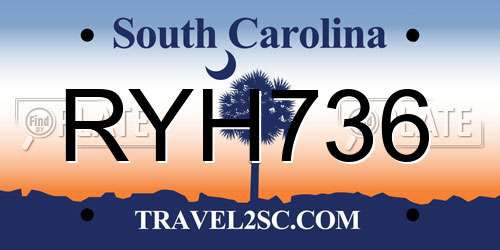 RYH736 South Carolina License Plate