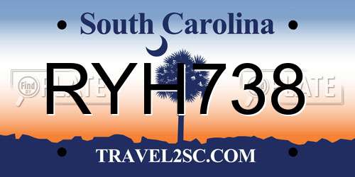 RYH738 South Carolina License Plate