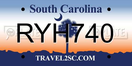 RYH740 South Carolina License Plate