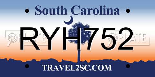 RYH752 South Carolina License Plate